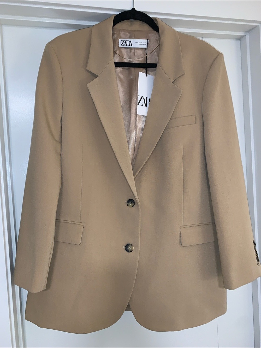 Zara Camel Single-Breasted Tailored Blazer